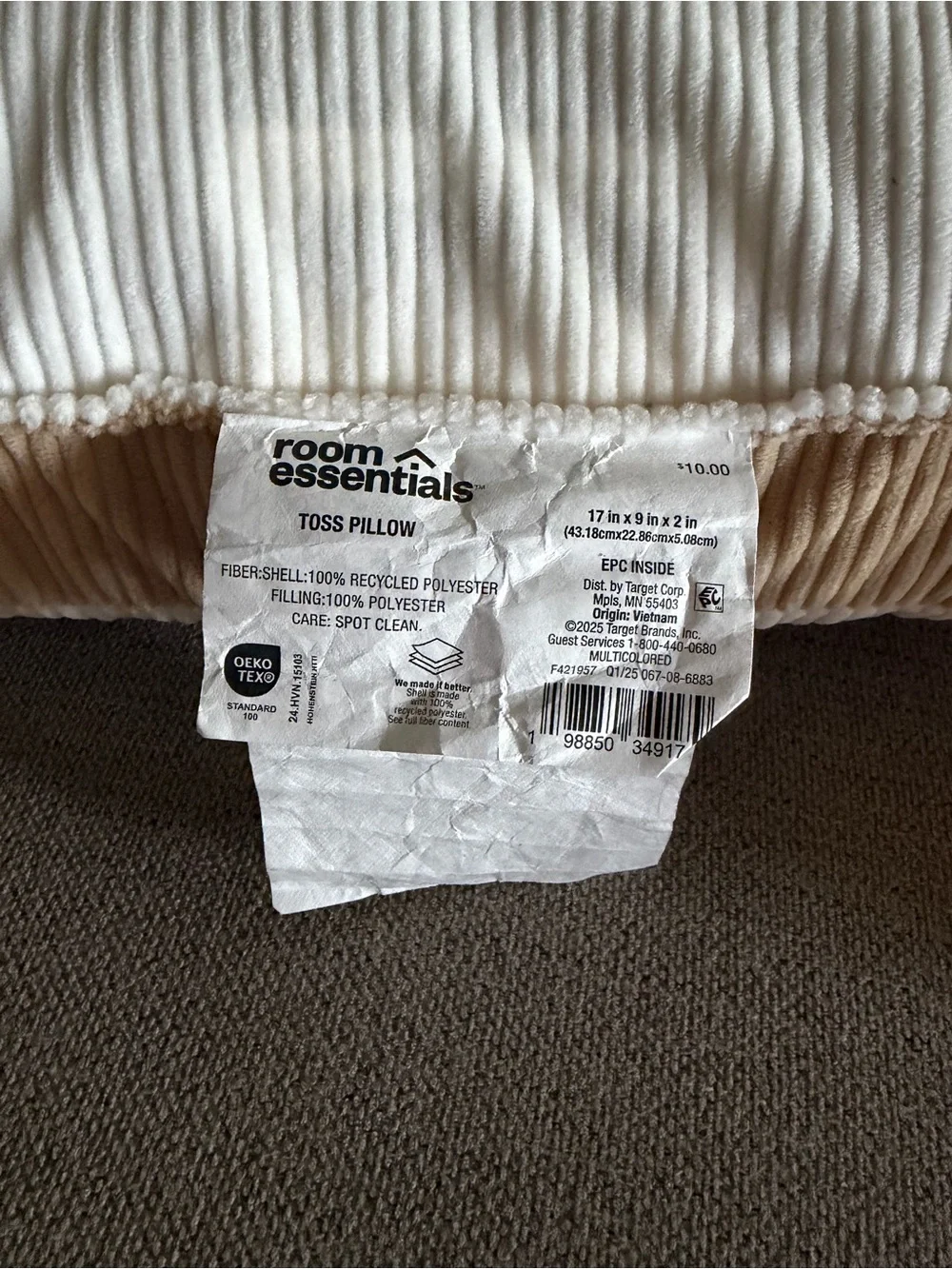 Room Essentials Cream Corduroy Half-Moon Accent Pillow